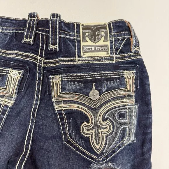 Rock Revival Baxter Cut Off Jeans Mens 31 Blue Y2K - Picture 4 of 12